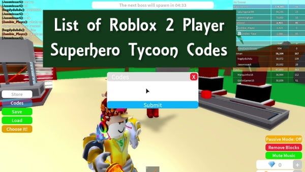 Tous les codes Roblox 2 Player Superhero Tycoon (2020) Nouvelle liste