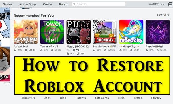 Как восстановить учетную запись Roblox (удалено)?