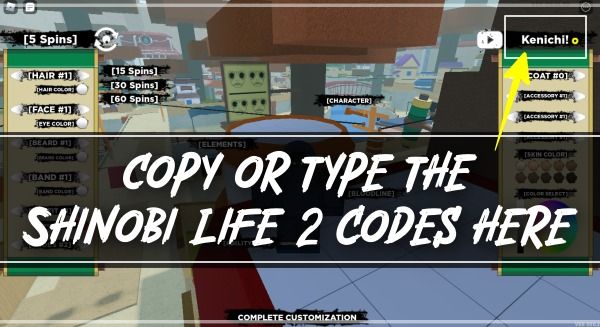 copiar o escribir los códigos de Shinobi life 2