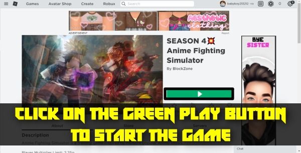 kliknij zielony przycisk odtwarzania, aby rozpocząć grę 1