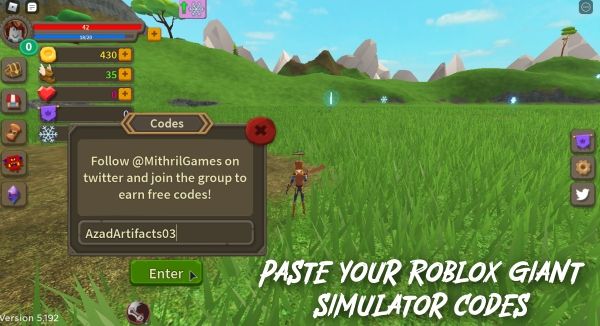 pega tus códigos de simulador gigante de Roblox